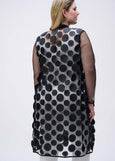 back view of plus size Joseph Ribkoff 3D Dot and Mesh Coverup Cardigan in Black
