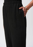 front view of plus size Joseph Ribkoff Seersucker Wide Leg P.O. Pant in Black