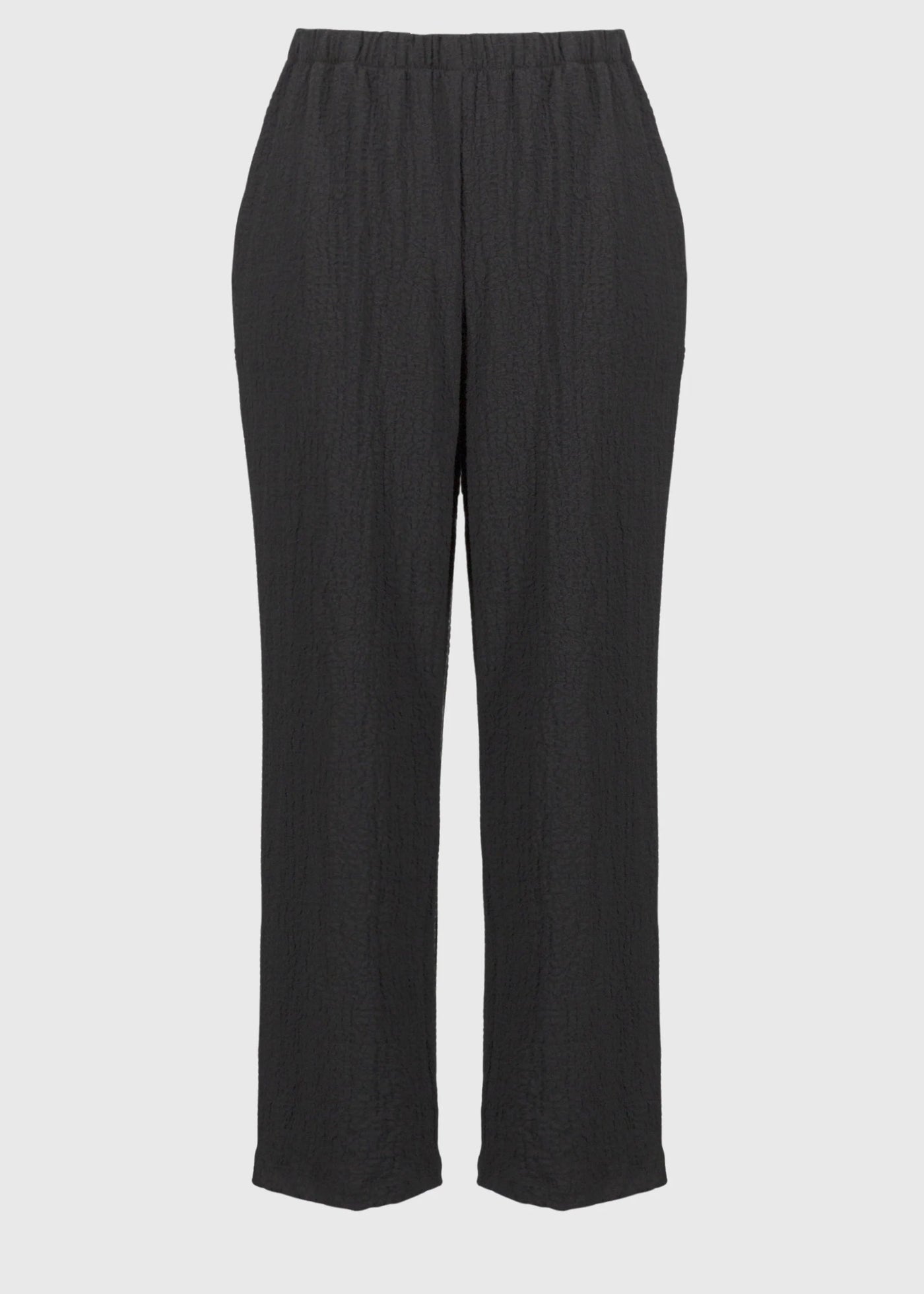 front view of plus size Joseph Ribkoff Seersucker Wide Leg P.O. Pant in Black