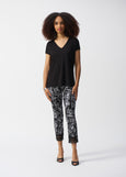 front view of plus size Joseph Ribkoff Jersey Split Slv.Boxy V-Neck Top in Black