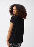 back view of plus size Joseph Ribkoff Jersey Split Slv.Boxy V-Neck Top in Black