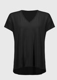 front view of plus size Joseph Ribkoff Jersey Split Slv.Boxy V-Neck Top in Black