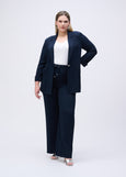 front view of plus size Joseph Ribkoff Seersucker Wide Leg Drawstring Pant in Midnight