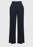 front view of plus size Joseph Ribkoff Seersucker Wide Leg Drawstring Pant in Midnight