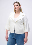 front view of plus size Joseph Ribkoff Foil Faux Suede Jacket in Vanilla