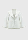 front view of plus size Joseph Ribkoff Foil Faux Suede Jacket in Vanilla