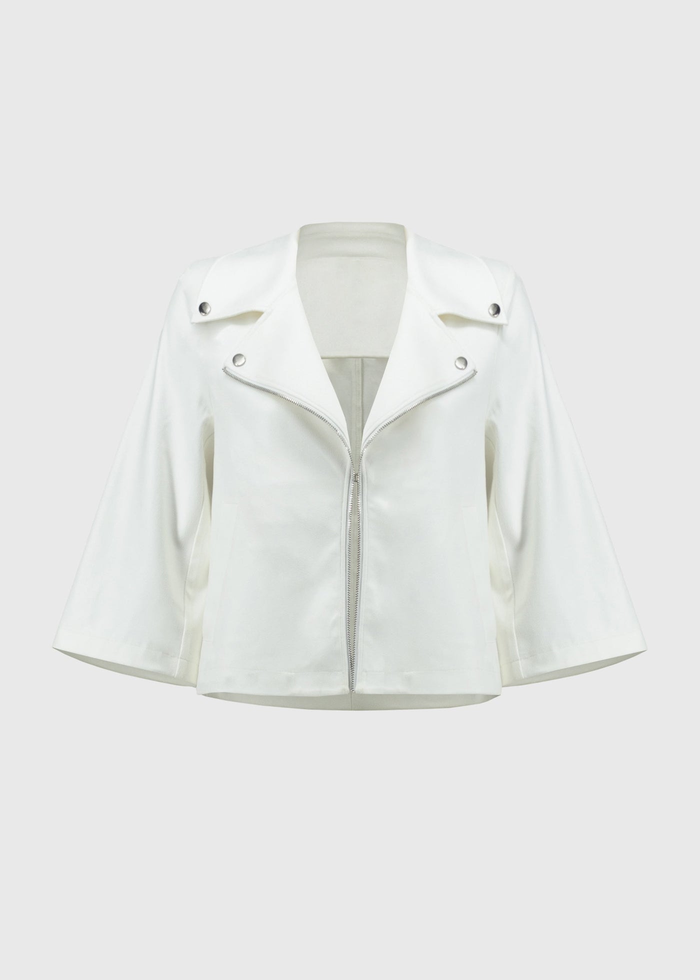 front view of plus size Joseph Ribkoff Foil Faux Suede Jacket in Vanilla