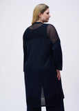 back view of plus size Joseph Ribkoff Crochet Knit Long Cardigan in Midnight