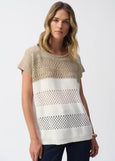front view of plus size Joseph Ribkoff Colour Black Metallic Sweater in Vanilla/Gold