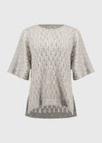 front view of plus size Joseph Ribkoff Pointelle Sequin Sweater in Champagne