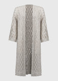 front view of plus size Joseph Ribkoff Pointelle Sequin Cardigan in Champagne