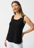 front view of plus size Joseph Ribkoff silky Knit Scoopneck Cami in Black