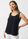 front view of plus size Joseph Ribkoff Silky Knit Scoopneck Cami in Black