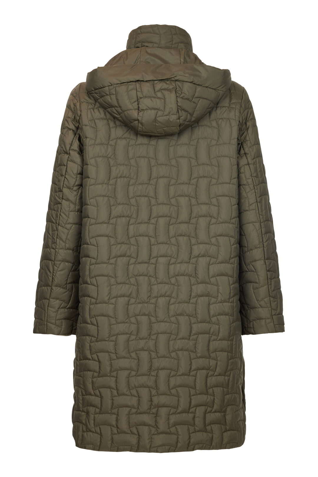 Frandsen Long Basket Weave Quilted Coat with Detachable Hood in Olive