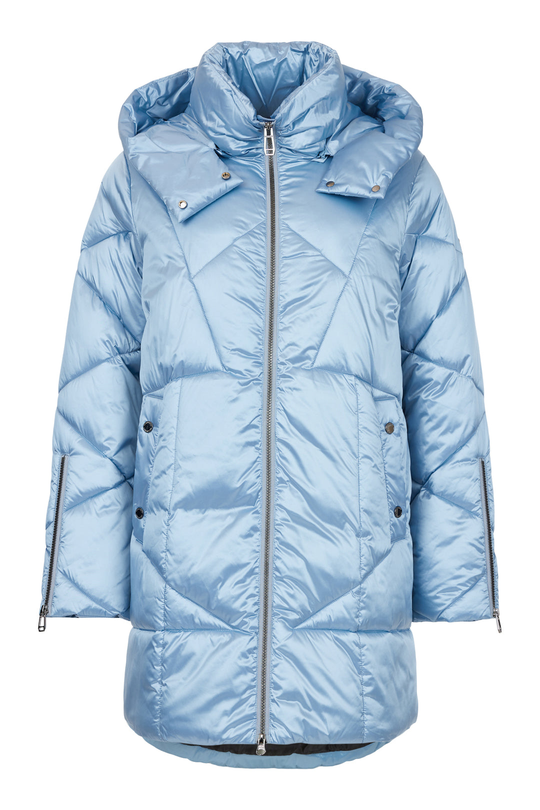 Frandsen Hooded New Quilt Puffer with Zip Front and Sleeve Detail Detachable Hood in Steel Blue
