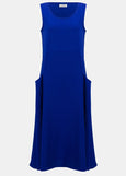 front view of plus size Joseph Ribkoff Gauze A-line Sleeveless Dress in Royal Sapphire