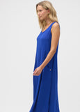 side view of plus size Joseph Ribkoff Gauze A-line Sleeveless Dress in Royal Sapphire