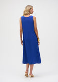 back view of plus size Joseph Ribkoff Gauze A-line Sleeveless Dress in Royal Sapphire