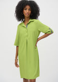 front view of plus size Joseph Ribkoff Eggshell Shirt Dress in Greenery