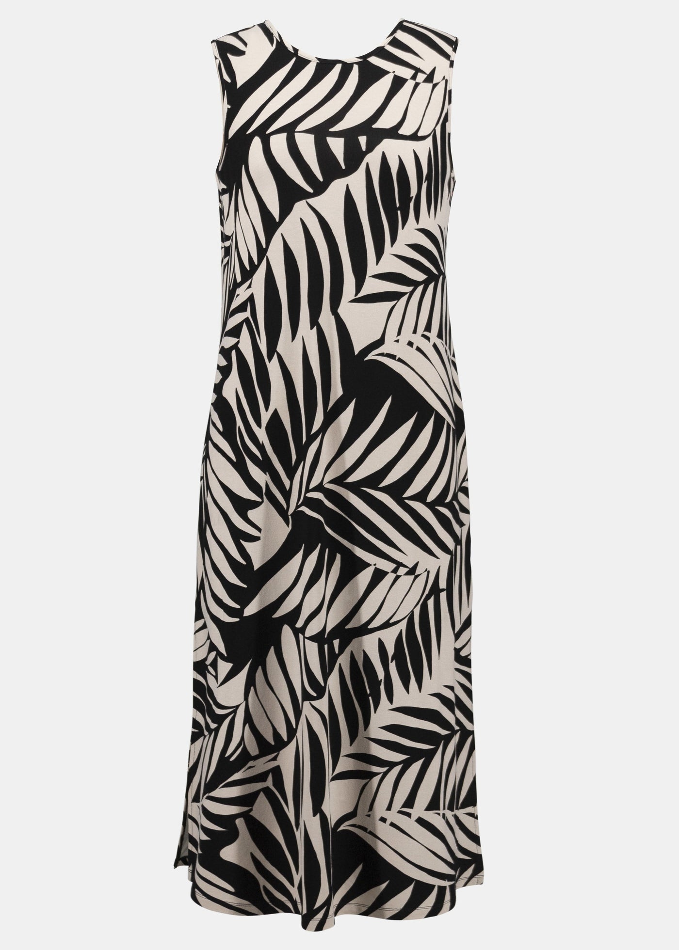 Joseph Ribkoff Jersey Tropical Print A-line Dress in Black/Moonstone
