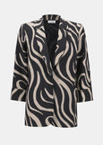 Joseph Ribkoff Seersucker Abstract Print Blazer in Black/Parchment