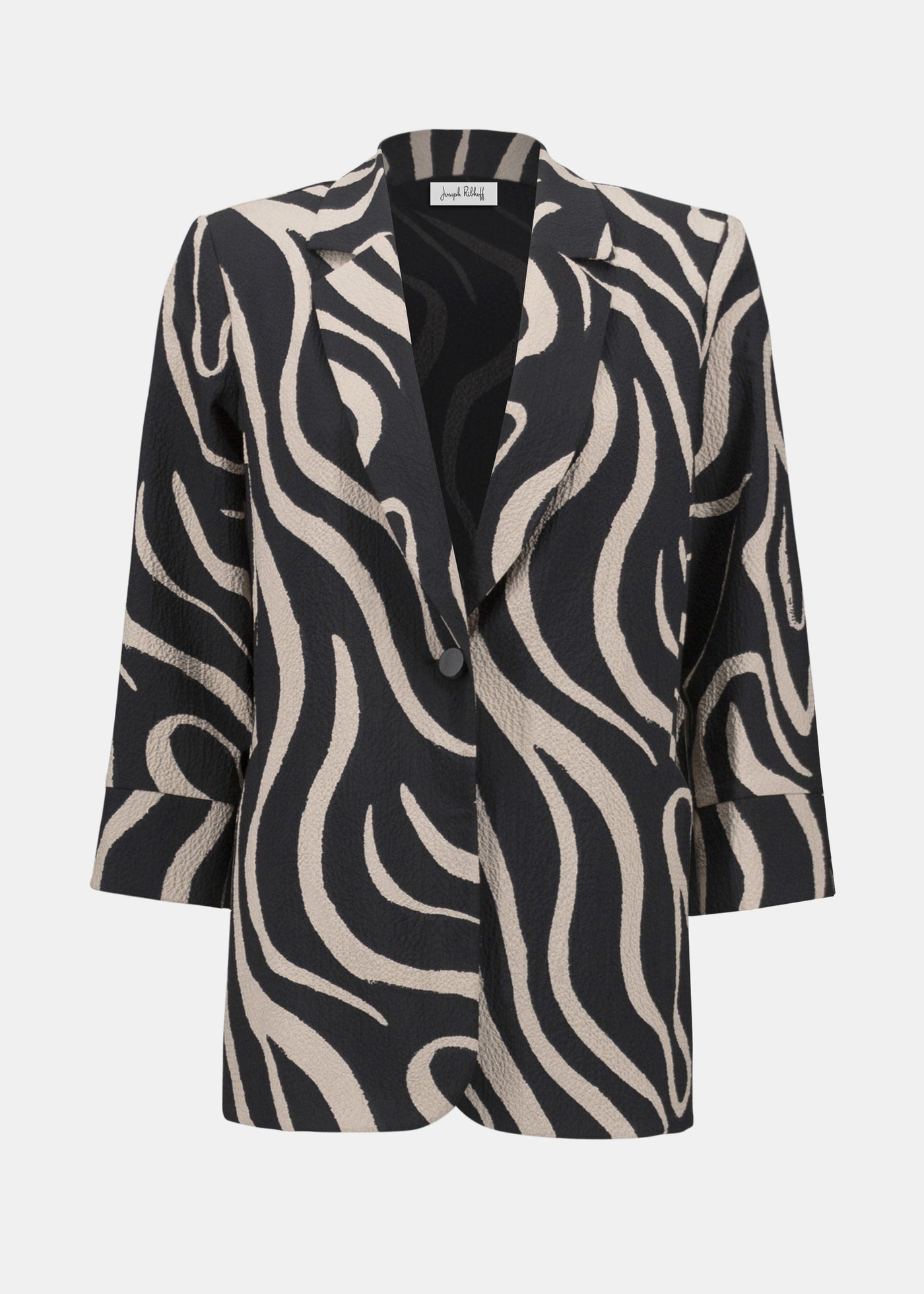 Joseph Ribkoff Seersucker Abstract Print Blazer in Black/Parchment