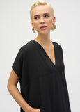 front view of plus size Joseph Ribkoff Short Sleeve v-neck Cocoon Dress in Black
