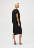 back view of plus size Joseph Ribkoff Short Sleeve v-neck Cocoon Dress in Black