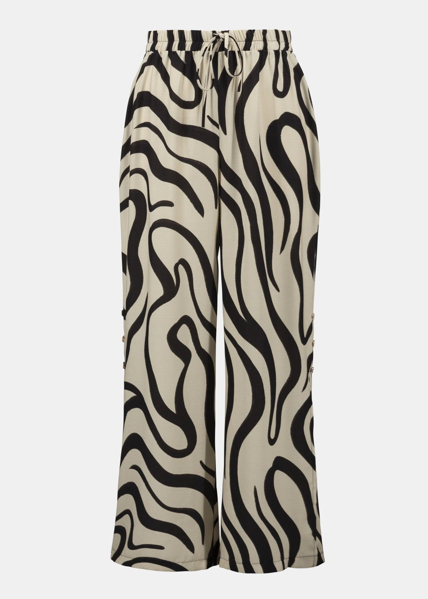 Joseph Ribkoff Gauze Abstract Print Wide Leg Pant in Beige/Black