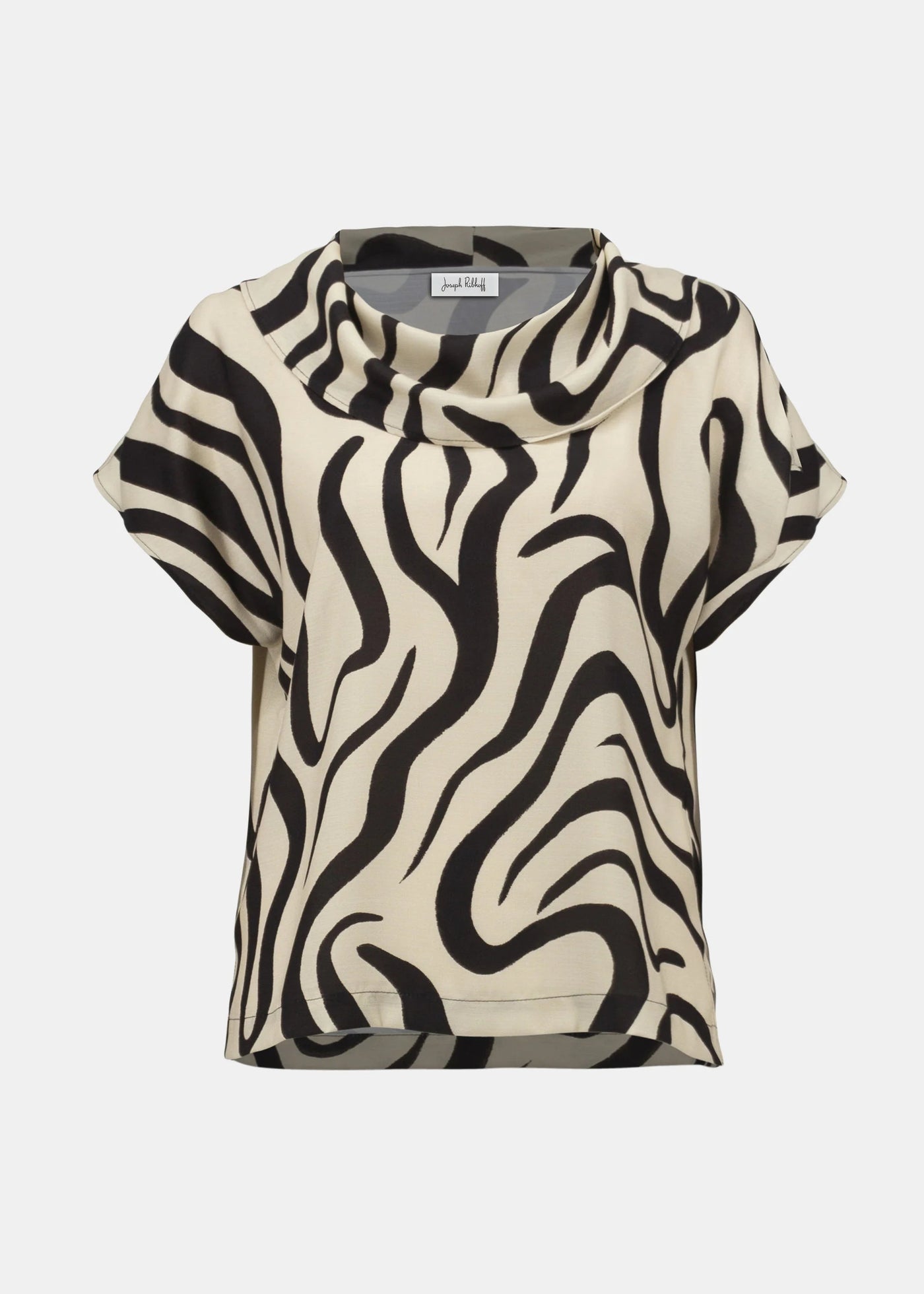 Joseph Ribkoff Gauze Abstract Print Cowl Neck Top in Beige/Black