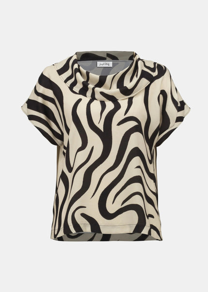Joseph Ribkoff Gauze Abstract Print Cowl Neck Top in Beige/Black