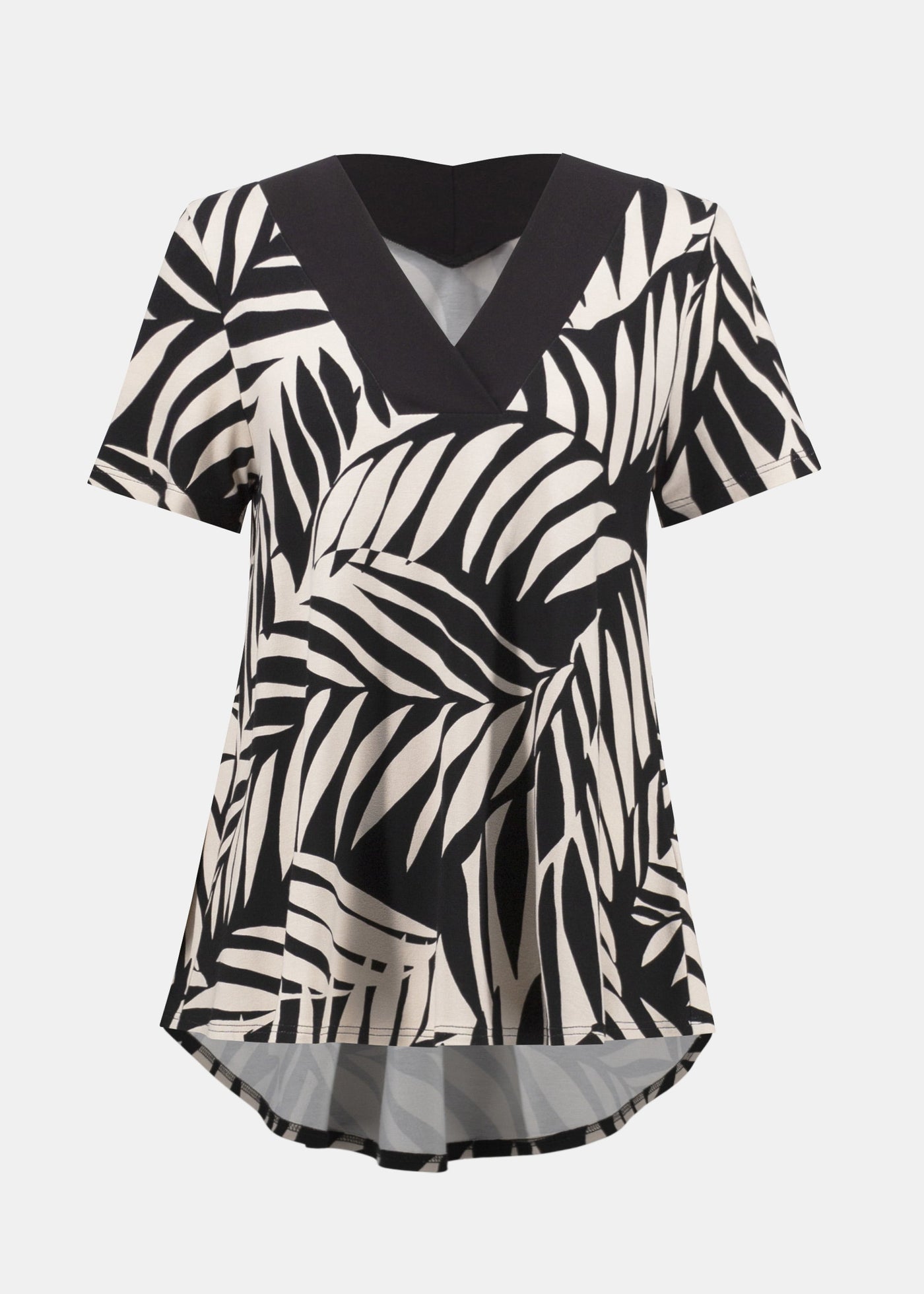 Joseph Ribkoff Jersey Knit Tropical Print Flared Top in Black/Moonstone