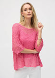 front view of plus size Joseph Ribkoff 2 Piece Chenille Open Stitch Sweater in Bubblegum