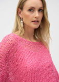 front view of plus size Joseph Ribkoff 2 Piece Chenille Open Stitch Sweater in Bubblegum
