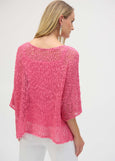 back view of plus size Joseph Ribkoff 2 Piece Chenille Open Stitch Sweater in Bubblegum