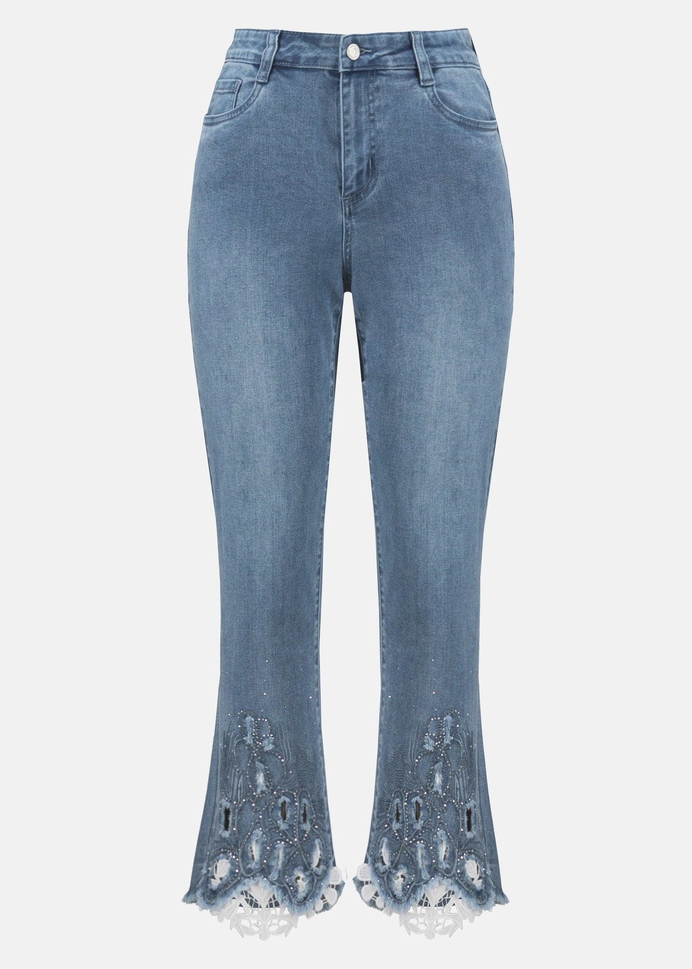 Joseph Ribkoff Stretch Denim Embroidered Crop Jean