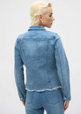 back view of plus size Joseph Ribkoff Stretch Denim Jacket with Embroidery