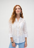 front view of plus size Joseph Ribkoff Cotton Embroidered Boxy Blouse in White