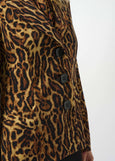 close up front view of plus size Joseph Ribkoff Silky Knit animal Print Fitted Jacket
