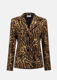 front view of plus size Joseph Ribkoff Silky Knit animal Print Fitted Jacket