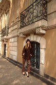 Joseph Ribkoff Leatherette Pull on Wide Leg Pant in Brown