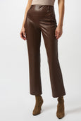front view of Joseph ribkoff plus size Brown leather pants on a white background