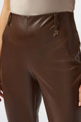 front view of Joseph ribkoff plus size Brown leather pants on a white background