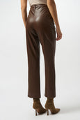 back view of Joseph ribkoff plus size Brown leather pants on a white background