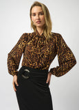 front view of plus size Joseph Ribkoff Recycled Georgette Animal Print Blouse