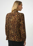 back view of plus size Joseph Ribkoff Recycled Georgette Animal Print Blouse