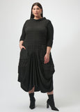 front view of plus size Joseph Ribkoff Bubble Jacquard and Silky knit cocoon Dress in Black