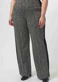 front view of plus size Joseph Ribkoff Pull on Plaid Pant with Stripe in Black and White