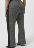 back view of plus size Joseph Ribkoff Pull on Plaid Pant with Stripe in Black and White