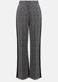 front view of plus size Joseph Ribkoff Pull on Plaid Pant with Stripe in Black and White